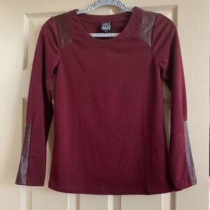 Love & Liberty Burgundy Cotton/Leather Top sz S